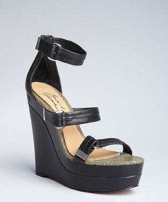 Mark & James By Badgley Mischka Black Leather 'milly' Wedge Sandals
