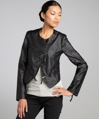 Romeo & Juliet Couture Black Faux Leather Asymmetrical Zip Jacket