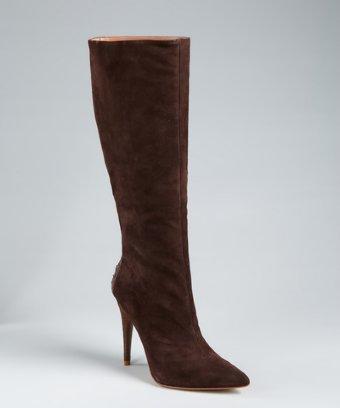 Sigerson Morrison Brown Suede And Croc Embossed 'berlain' Side Zip Boots
