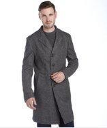 Armani Grey Herringbone Wool Button Front Overcoat