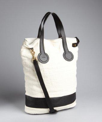 Celine White Linen Calf Detail Bucket Bag