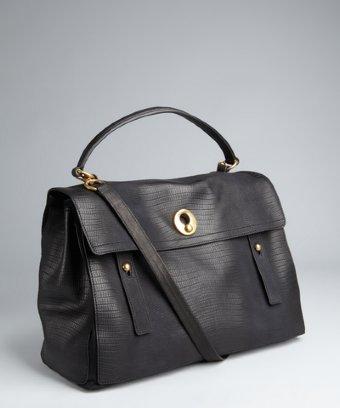 Yves Saint Laurent Black Snake Embossed Leather And Suede  Travel Muse 2  Satchel