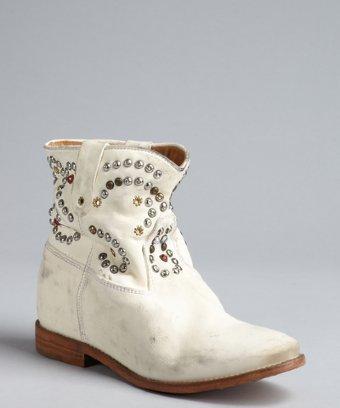 Isabel Marant White Leather Distressed And Dirty Studded Ankle Boots