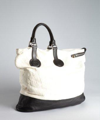 Celine White Canvas And Black Large Asymmetrical Folded Tote Bag