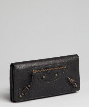 Balenciaga Black Lambskin 'money' Continental Wallet