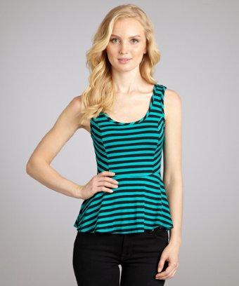 Casual Couture By Green Envelope Sea Cool And Black Striped Peplum Tank