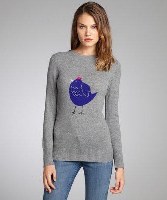C3 Collection Grey French Hen Intarsia Cashmere Sweater