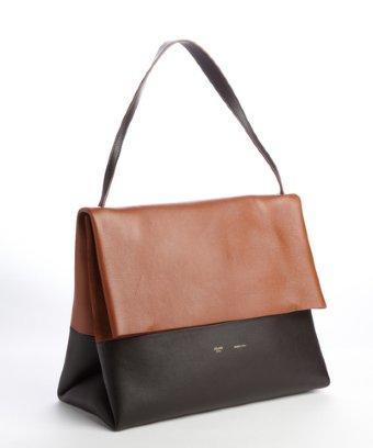 Celine Caramel And Black Colorblocked Leather Shoulder Bag With Pouchette