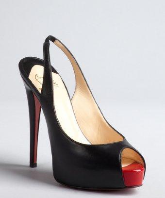 Christian Louboutin Black Leather 'vendome' Peep-toe Slingback Pumps