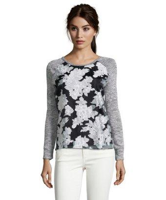 Casual Couture By Green Envelope Black And White Floral Print Chiffon Overlay Top