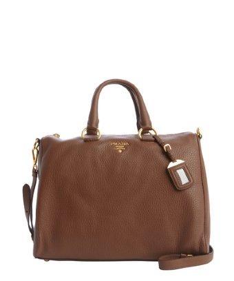 Prada Brown Pebbled Leather Convertible Top Handle Bag