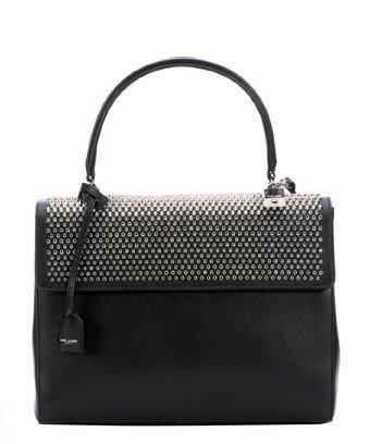 Saint Laurent Black Leather Studded Medium 'moujik' Convertible Top Handle Bag