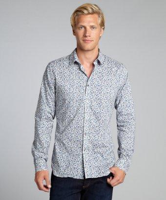 Paul Smith Blue Floral Print Cotton Point Collar Button Down Shirt