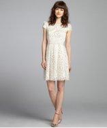 A.b.s. By Allen Schwartz Cream And Nude Lace Short Sleeve Eyelash Trim Dress