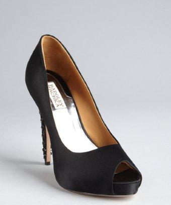 Badgley Mischka Black Satin Crystal And Chain Embellished 'vixen' Pumps