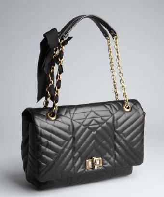Lanvin Black Quilted Leather 'happy' Chain Shoulder Bag