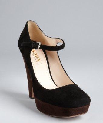 Prada Black Colorblock Suede Platform Mary Jane Pumps