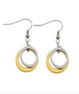 Amanda Rose Collection Two Tone Dangle Circle Stainless Steel Earrings