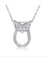 Amanda Rose Collection Sterling Silver Diamond Owl Pendant-necklace