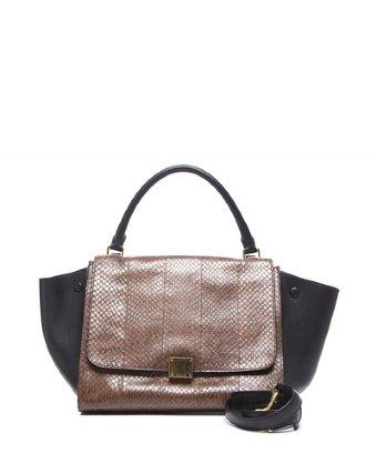Celine Pre-owned Celine Brown Python Black Leather Trapeze Bag