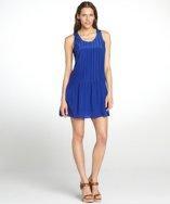 Wyatt Royal Blue Pleated Silk A-line Sleeveless Dress