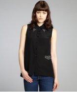 Winter Kate Black And Ash Splatter Print Silk Sleevless Pocket Blouse