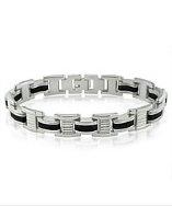 Oxford Ivy Oxford Ivy Mens Stainless Steel And Black Rubber Chain Link Bracelet 8 1/4inches
