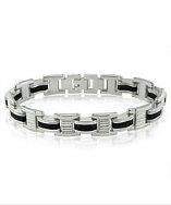 Oxford Ivy Oxford Ivy Mens Stainless Steel And Black Rubber Chain Link Bracelet  8 1/4inches