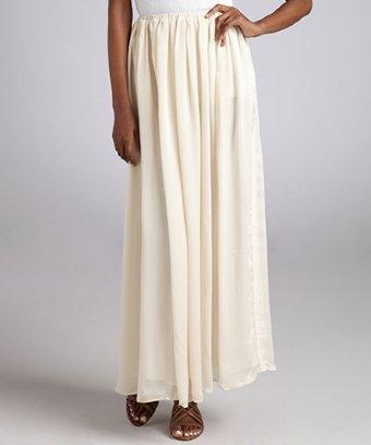 Isabel Lu Ivory Sateen Pleated Maxi Skirt