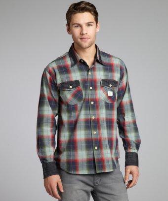 Max's Cotton Supply Olive Plaid Cotton 'ernest' Button Front Shirt