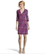 Jb By Julie Brown Navy Hunter Chainlink Print Stretch Knit Wrap Dress