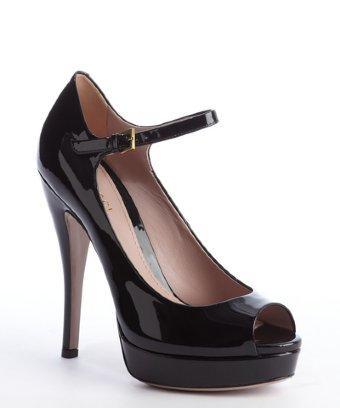 Gucci Black Leather Ankle Strap Peep Toe Platform Pumps