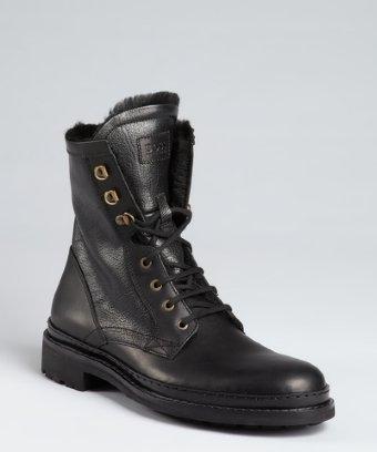 Hugo Boss Boss Hugo Boss Black Leather And Faux Fur Lined Combat Boots