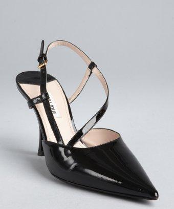 Miu Miu Black Patent Leather Strappy Pointed Toe Pumps