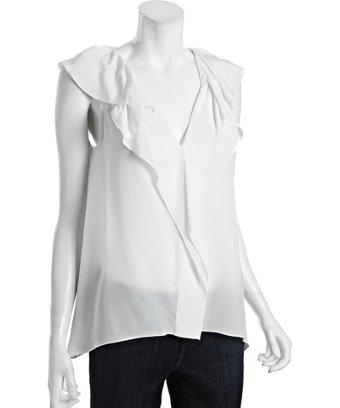 Bcbgmaxazria Off White Silk 'drea' Ruffle Neck Blouse