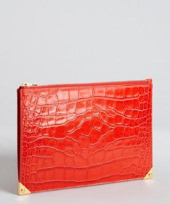 Alexander Wang Red Croc Embossed Leather 'prisma' Zip Pouch