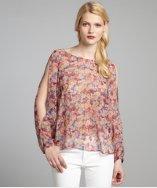 Bcbgeneration Amethyst Floral Printed Chiffon Slit Sleeve Open Back Blouse