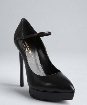 Yves Saint Laurent Black Leather Pointed Toe Platform Mary Jane Pumps
