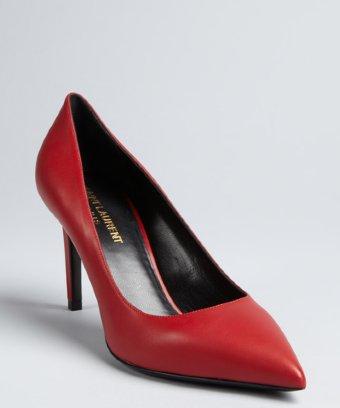 Saint Laurent Deep Red Leather Pointed Toe Pumps