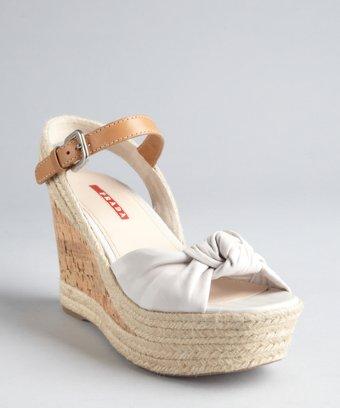 Prada Prada Sport Ivory Leather Knotted Cork And Jute Wedge Sandals