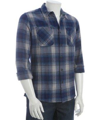 Cockpit Blue Plaid Cotton Flannel Button Front Shirt