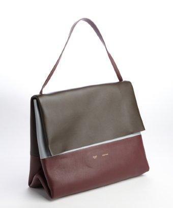 Celine Sky Blue And Maroon Colorblock Leather Shoulder Bag