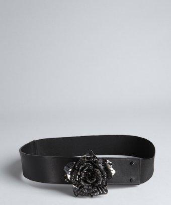 Lanvin Black Leather And Gunmetal Flower Wide Waist Belt