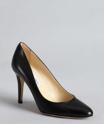 Jimmy Choo Black Leather 'victory' Round Toe Pumps