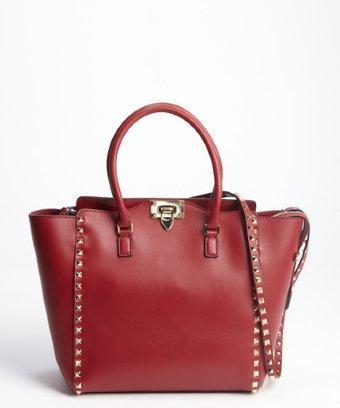 Valentino Red Leather 'rock Stud' Top Handle Convertible Bag
