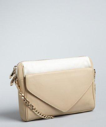 Pour La Victoire Ivory And Nude Leather Colorblock 'bordeaux' Convertible Clutch