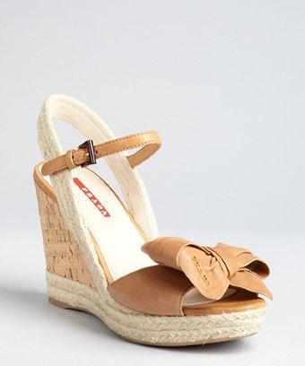 Prada Natural Leather Bow Espadrille Wedges