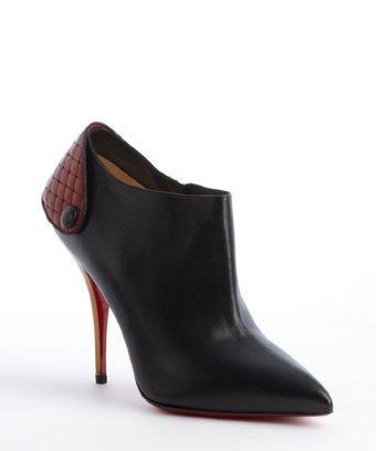Christian Louboutin Black And Red Leather Pointed Toe Heel Strap Booties