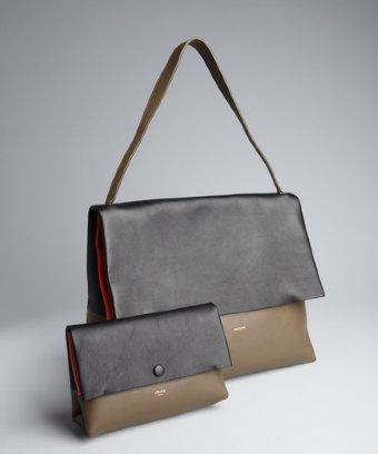 Celine Black And Taupe Colorblock Leather Shoulder Bag With Pouchette