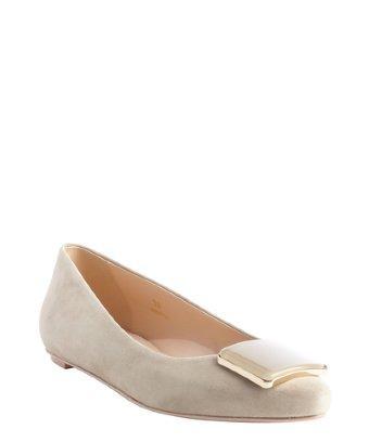 Tod's Nude Leather Square Emblem Pointed Toe Flats